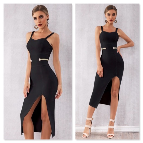 Bandage Embellished Bodycon Midi Dress in BLACK - Picture 4 of 11
